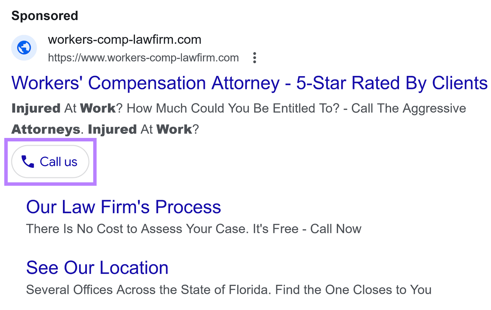 An ad on Google SERP with a 