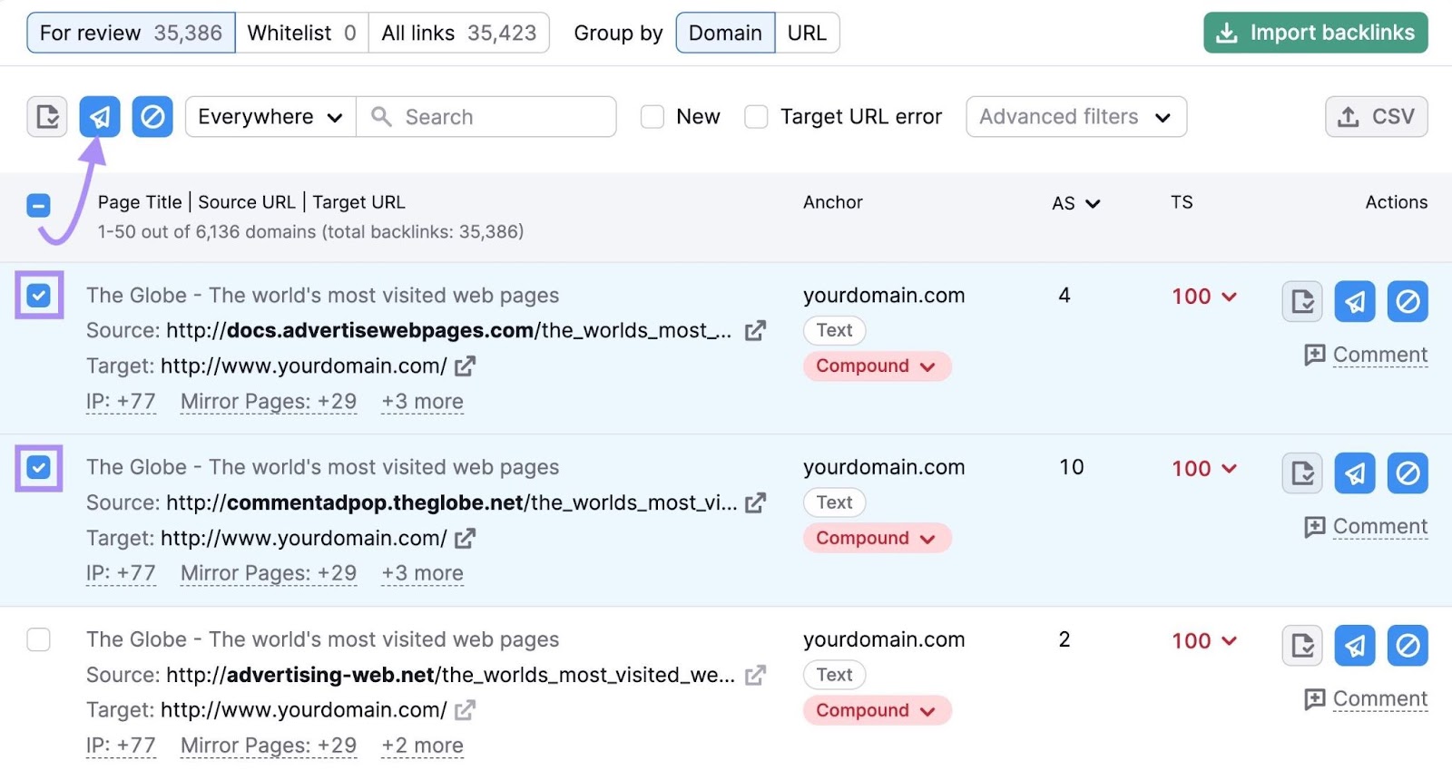 How to remove links using 反向审计 tool