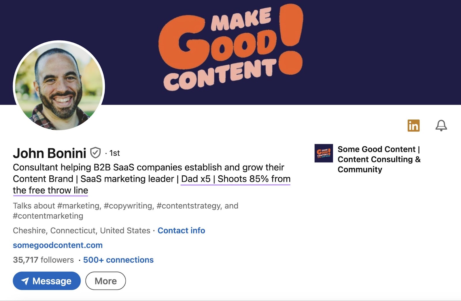 Founder of Some Good Content 约翰*博尼尼's 领英 profile