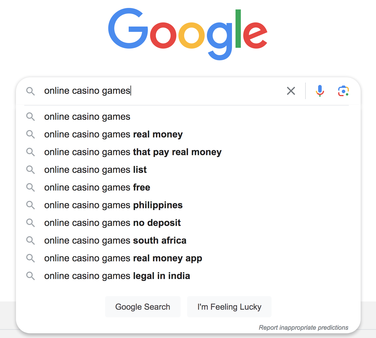 Google autocomplete suggestions when typing