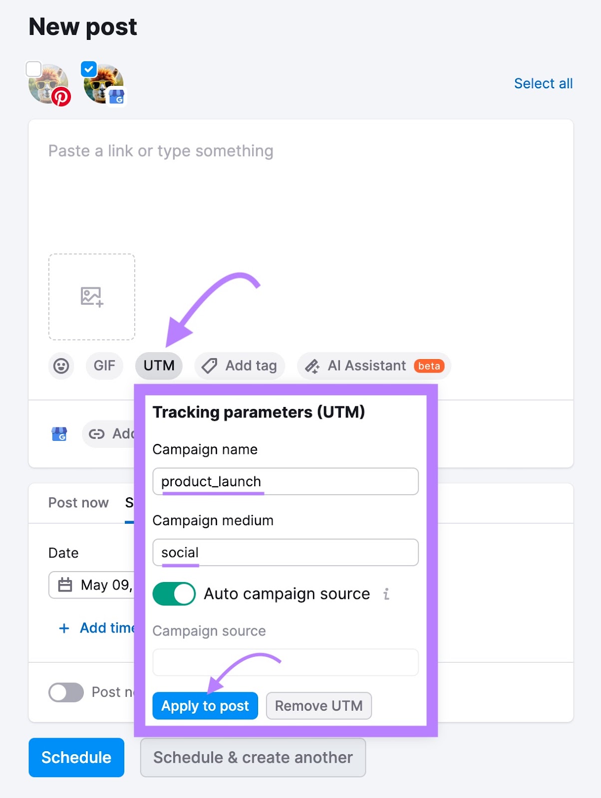 Adding a campaign name and medium to apply UTM parameters on 社交海报.