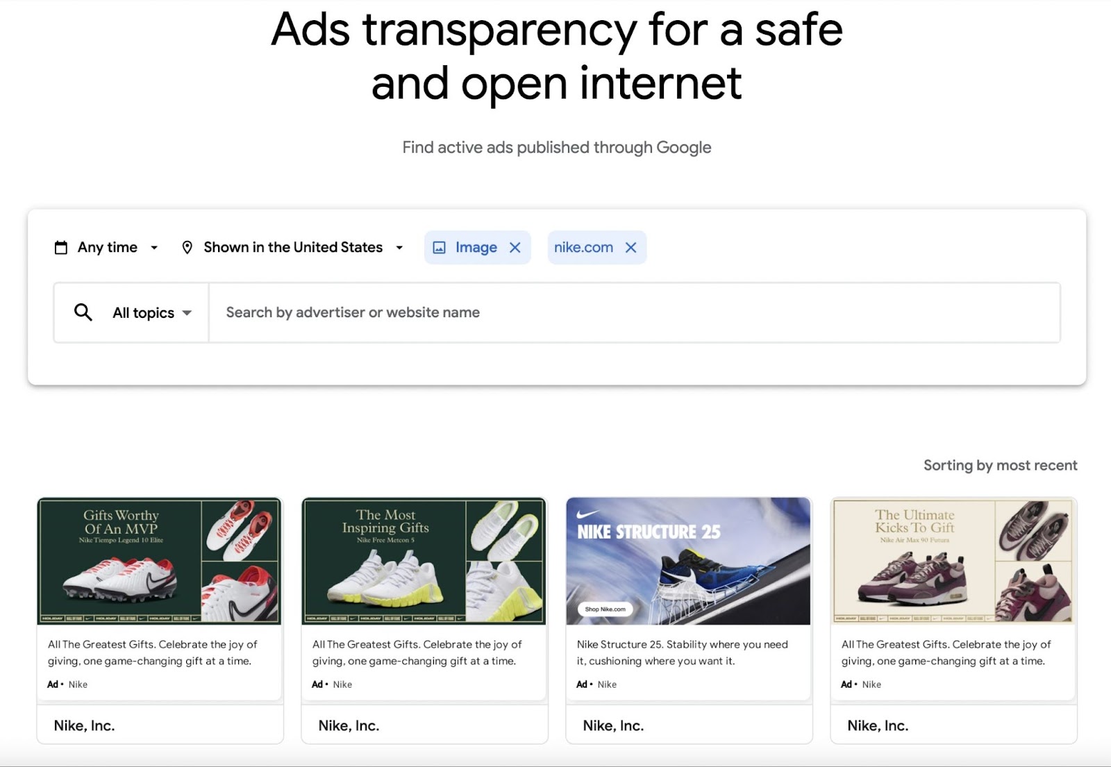 谷歌的广告透明度中心 homepage