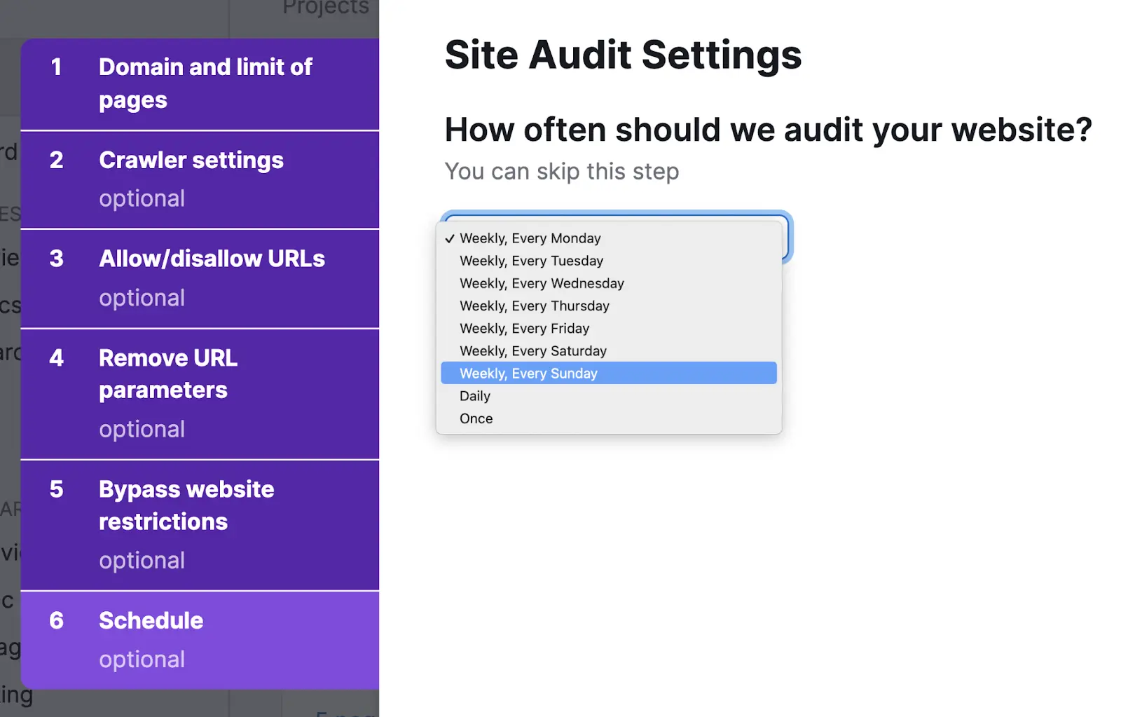 现场审核 Settings window, showing how to schedule audits