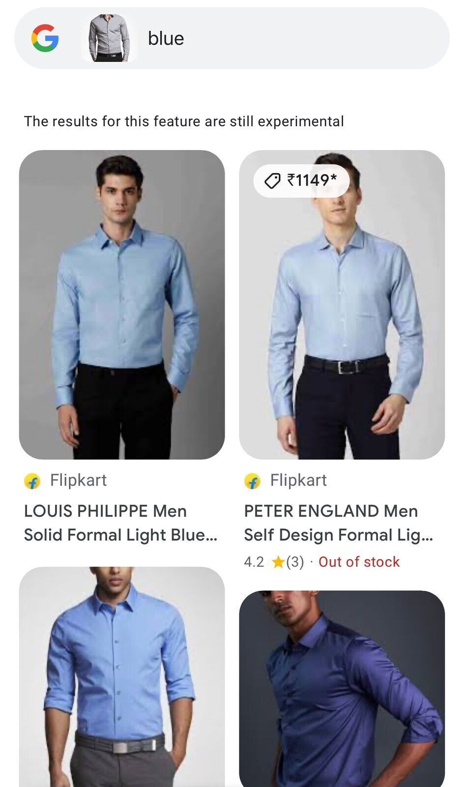 An example of a screenshot of a gray shirt and “blue” text in 谷歌 visual search