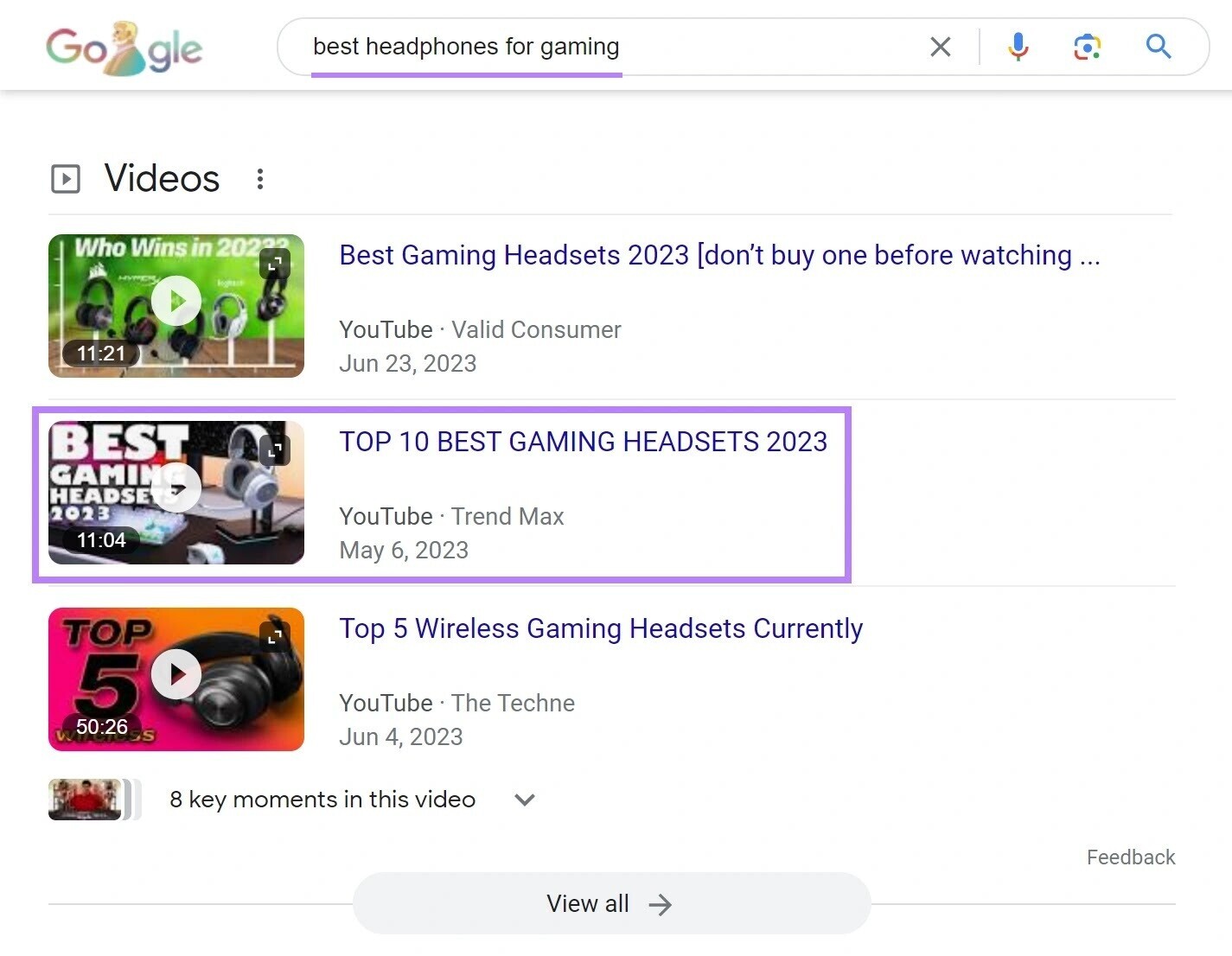 Google results for