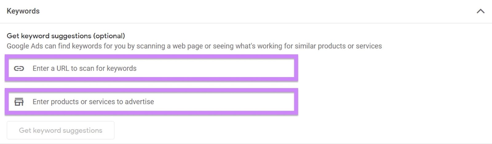 Get keyword suggestions (optional) by 谷歌广告