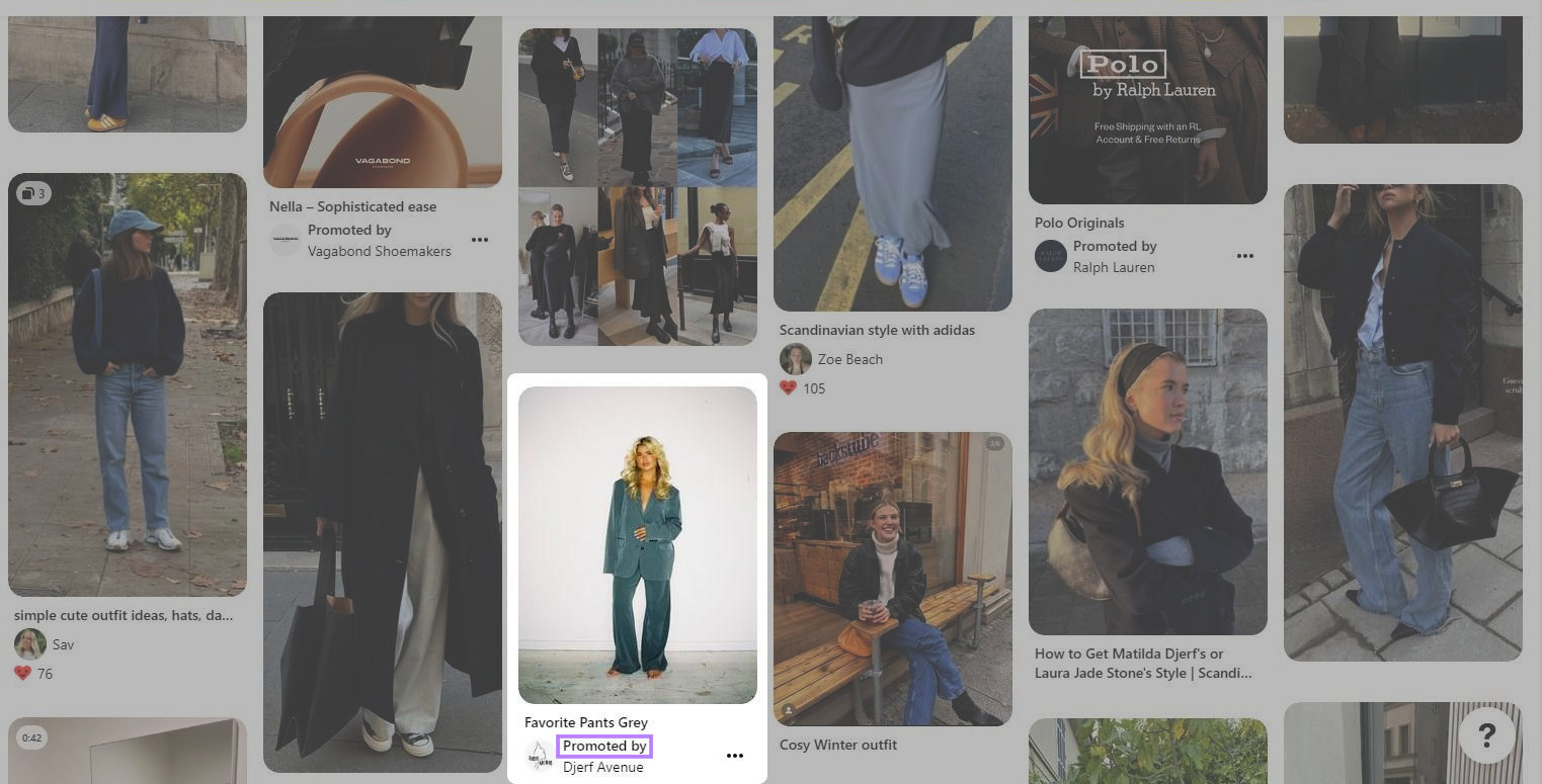 native ad for fashion brand Djerf Avenue on Pinterest, with 