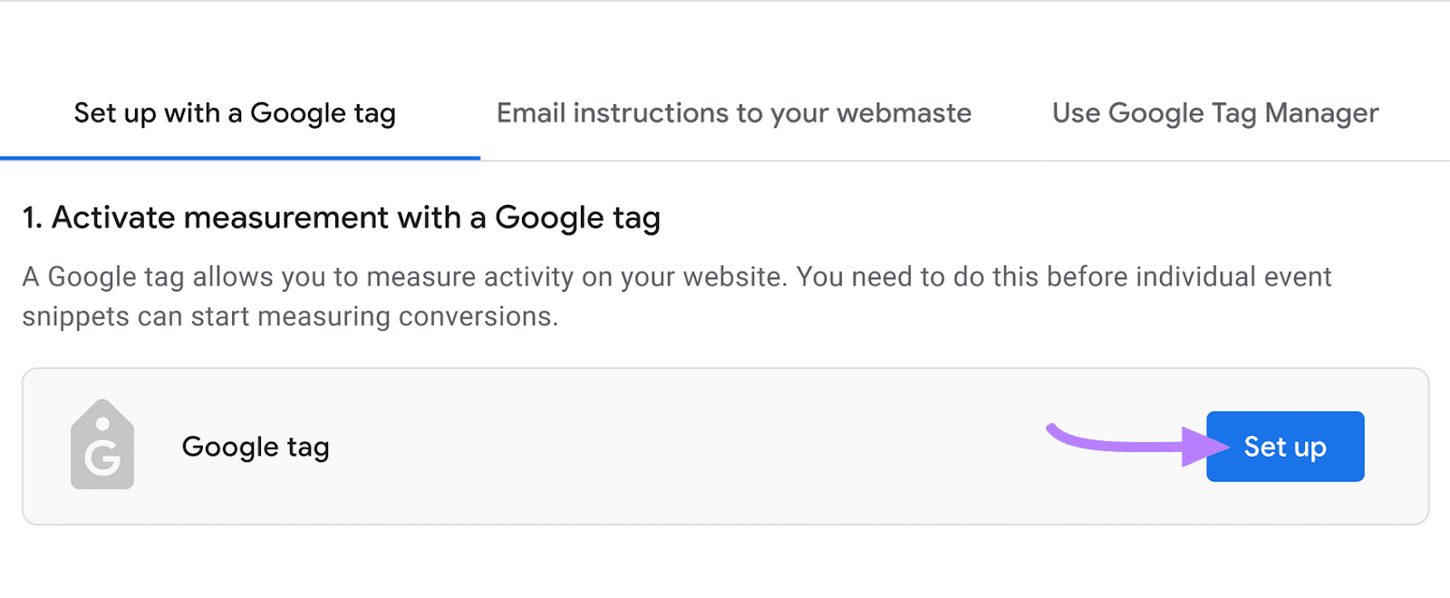 “设立 with a Google tag”tab