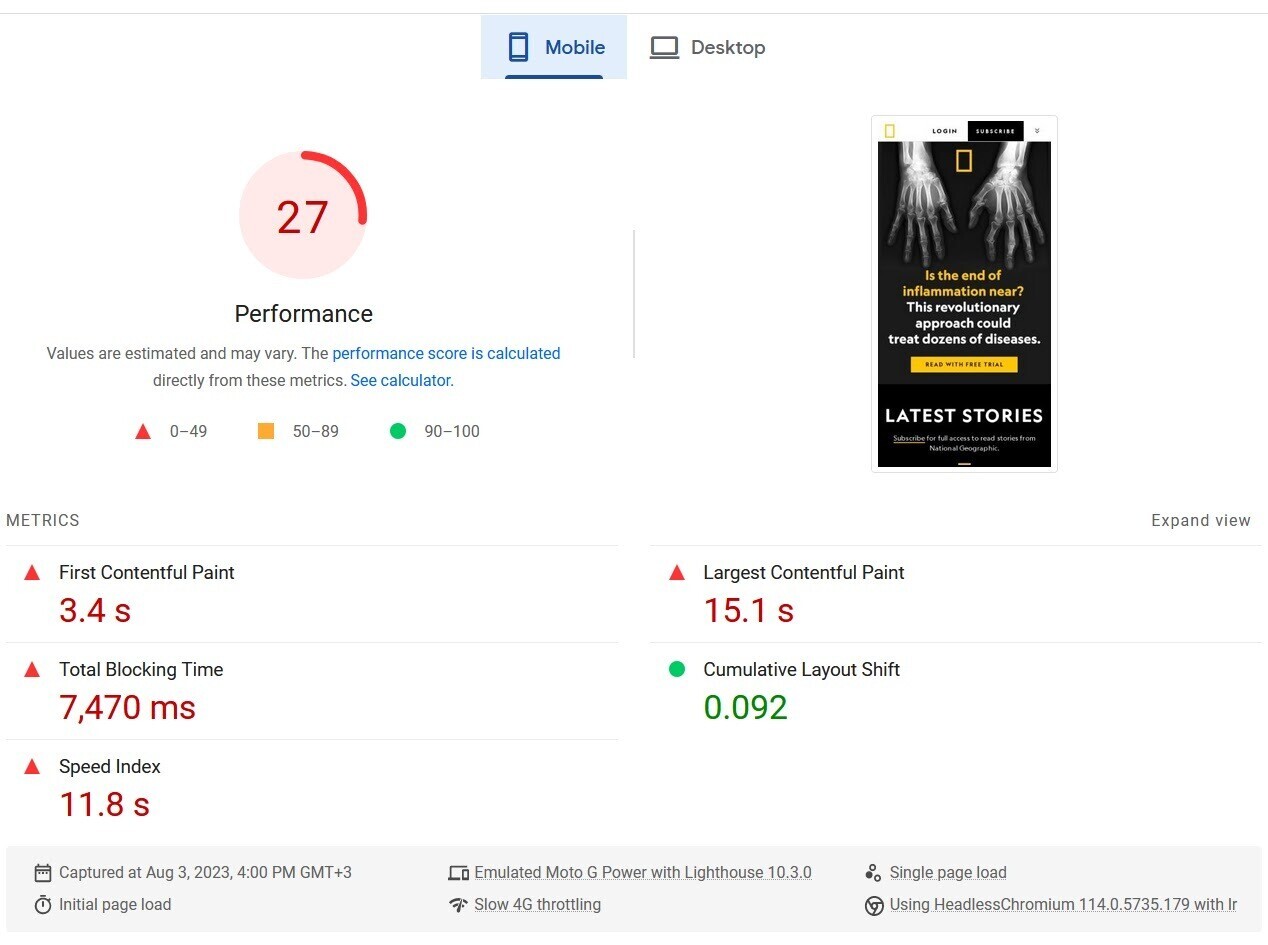 an example of 网站速度 audit results in Google’s PageSpeed洞察