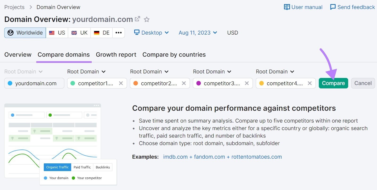 compare your 权威评分 to your competitors in “比较域” tab