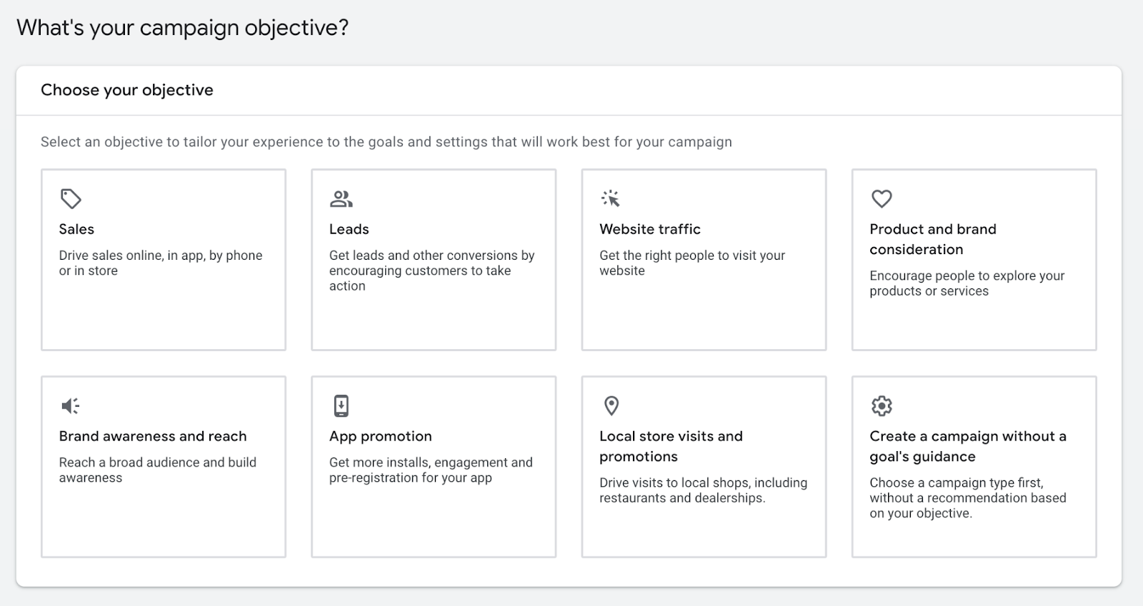 Choosing a campaign objective in 谷歌广告