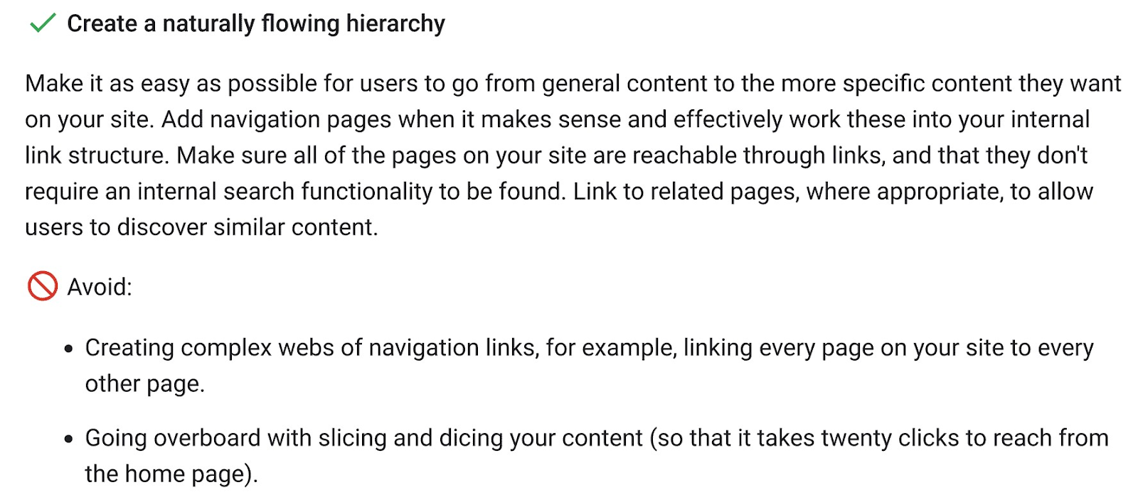 谷歌的SEO入门指南 section on hierarchy