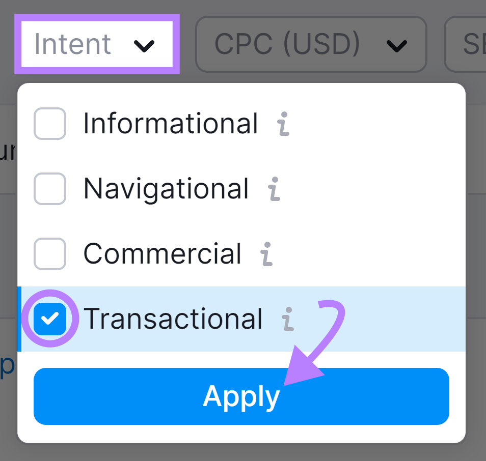 Filtering keywords by