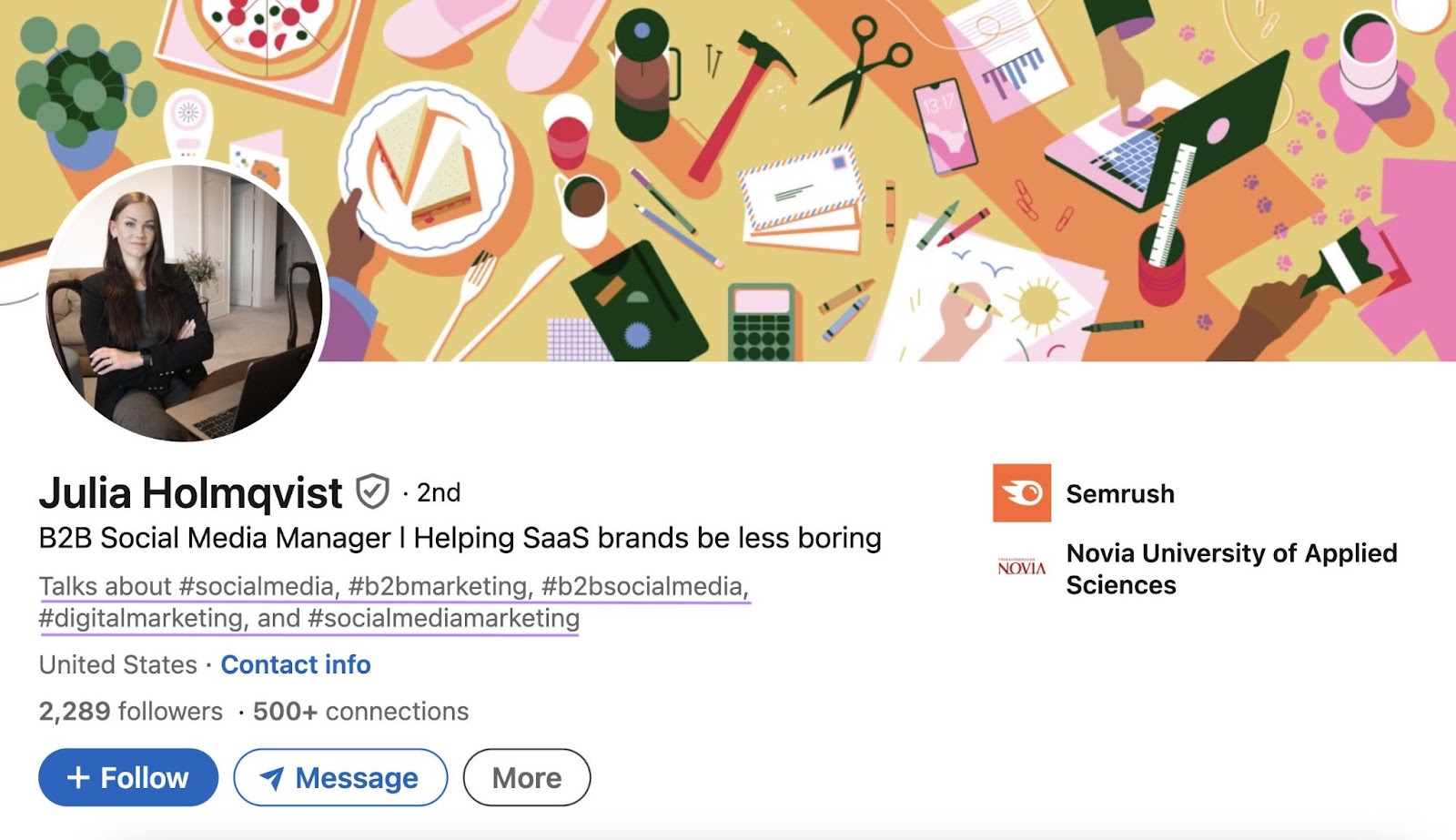 Semrush社会 Media Manager 朱莉娅Holmqvist’s 领英 profile