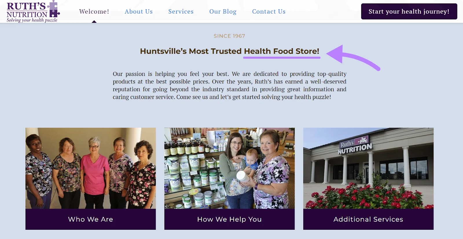 Ruth’s Nutrition’s website with 