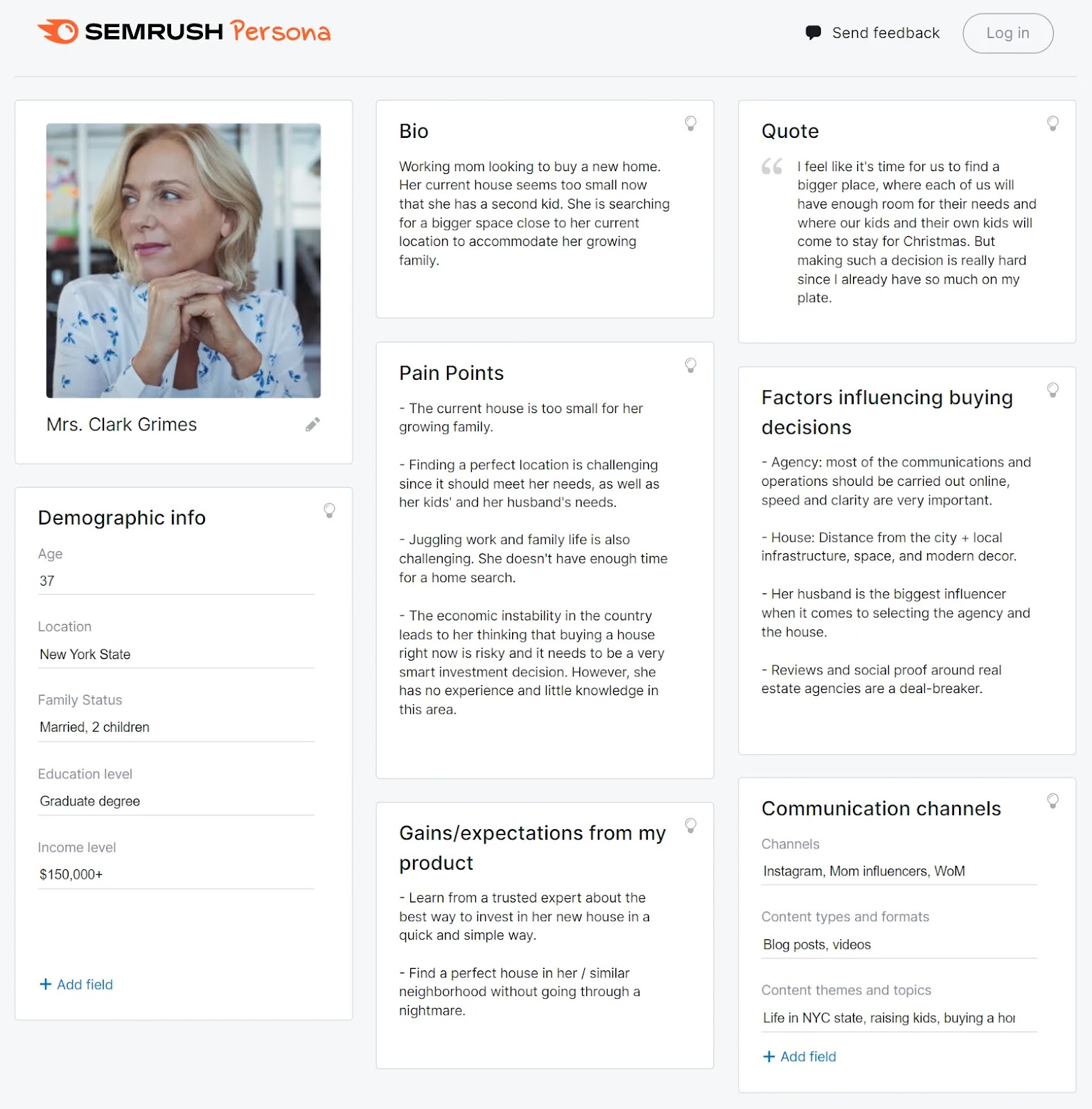 An example of a buyer persona created with Semrush人物角色工具