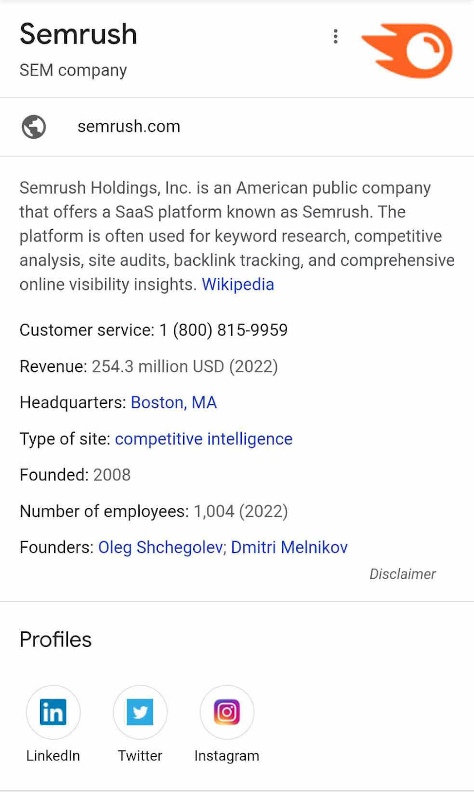 Semrush 知识小组 on mobile SERP