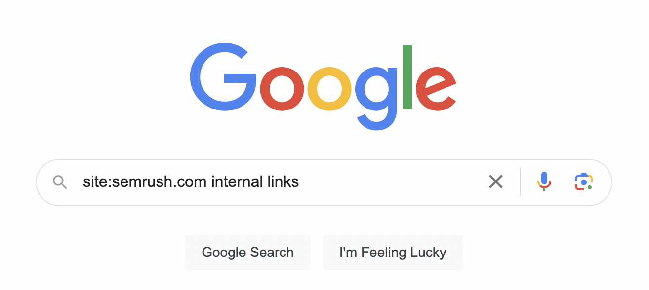 “site:semrush.com 内部links” entered into the 谷歌 search bar