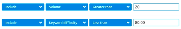 Volume and keyword difficulty filters in SEMrush关键字位置 report