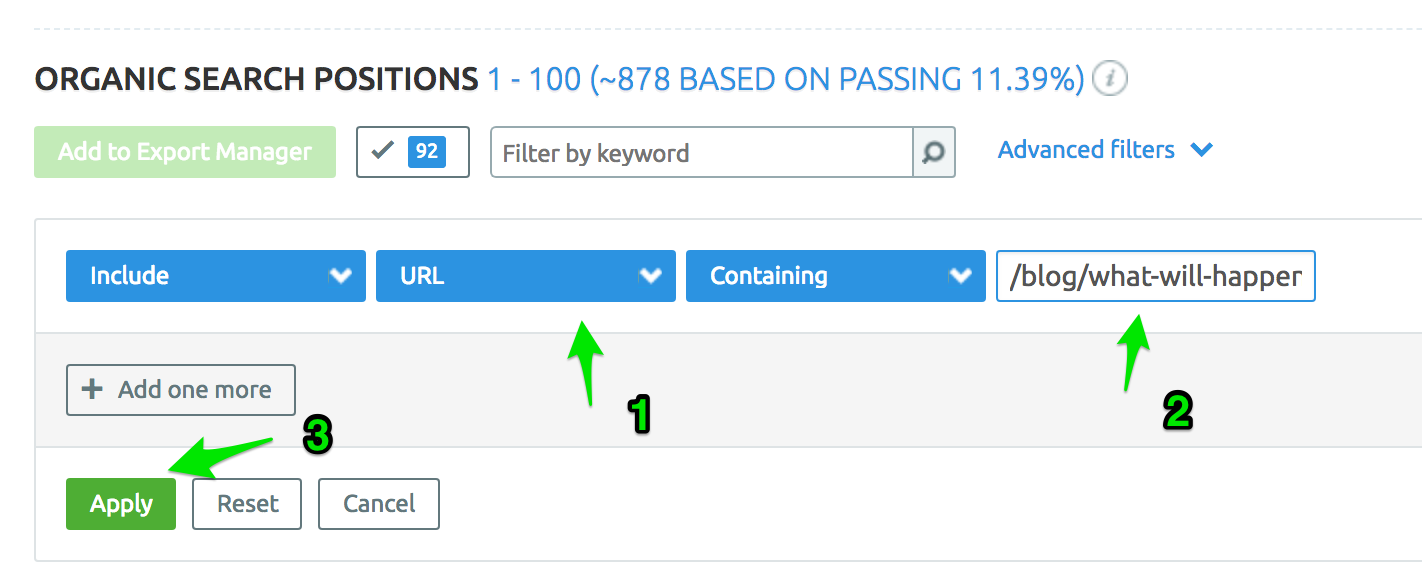 SEMRush filters