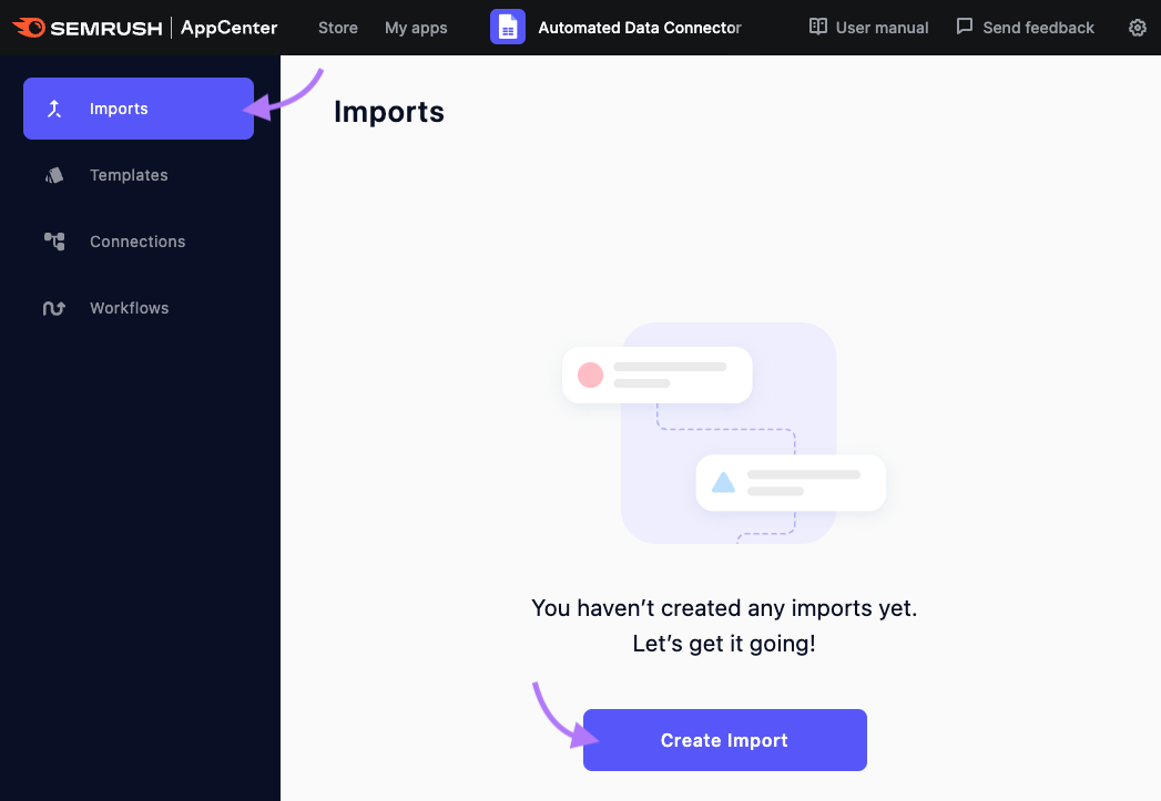 “进口产品”selected from the Automated Data Connector sidebar