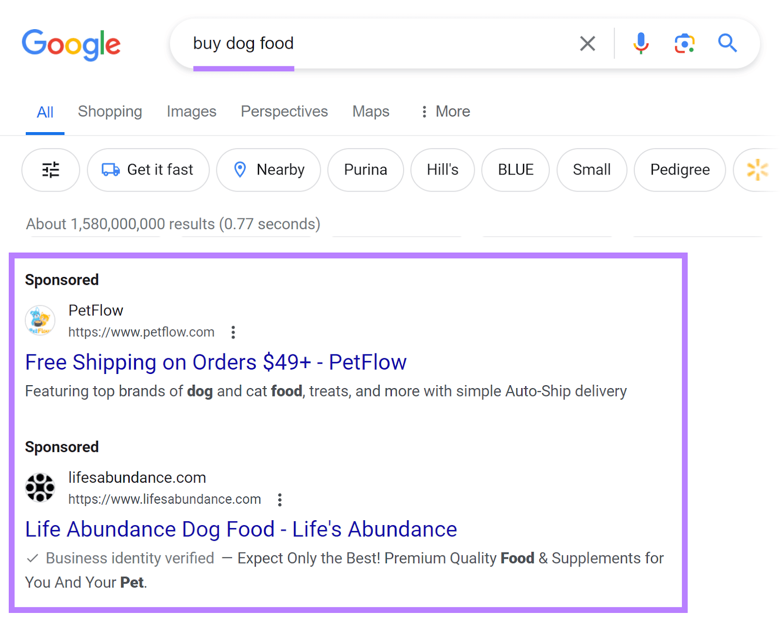 搜索 ads appearing on Google for 