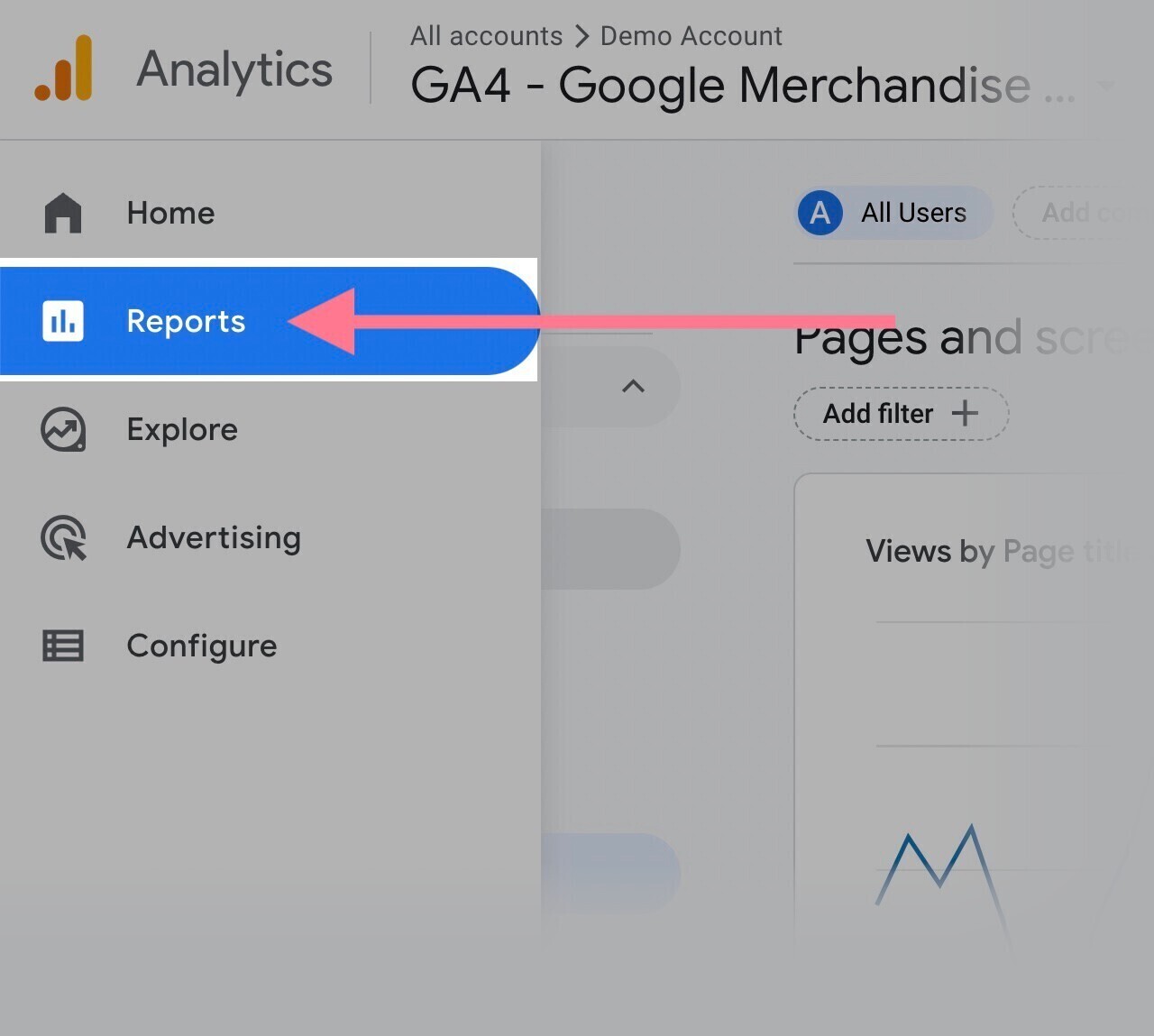 报告书 tab in Google Analytics
