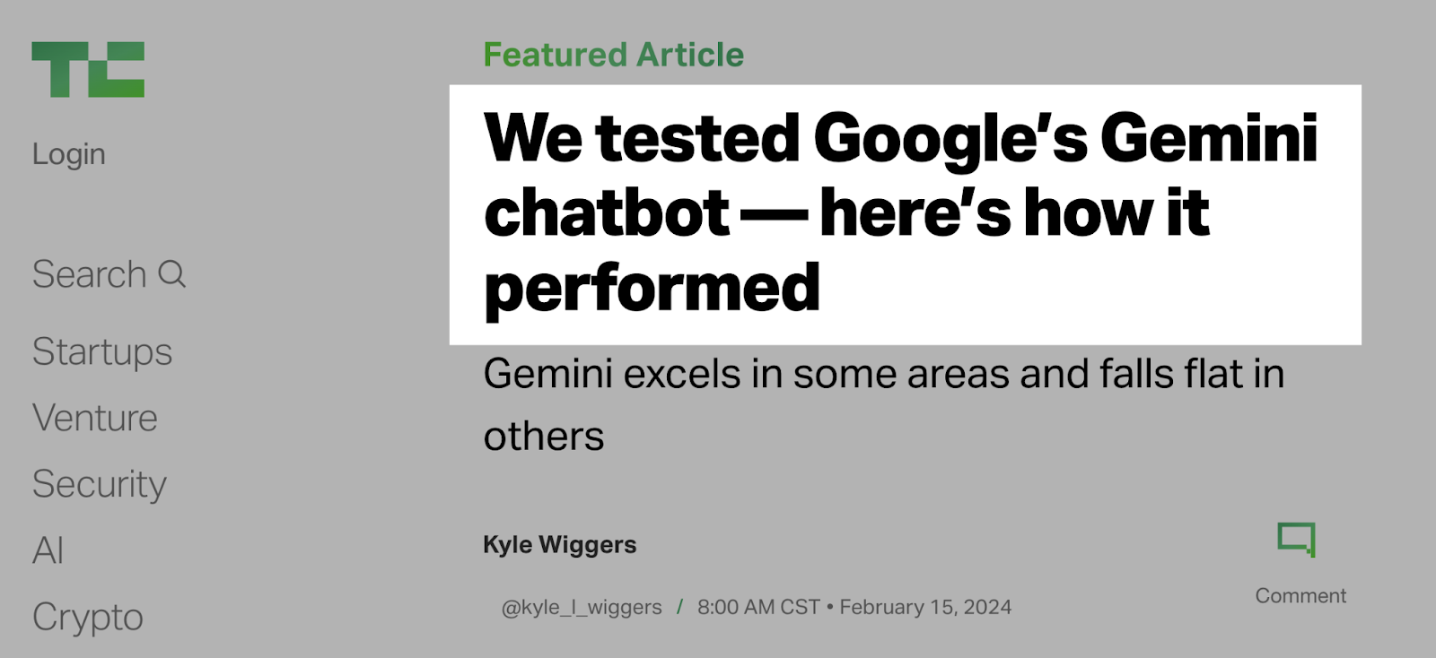 TechCrunch article's H1 tag that reads: 