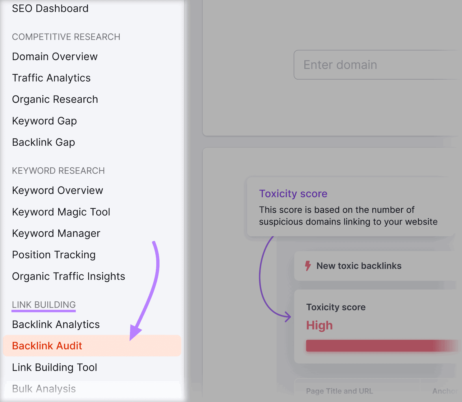 Navigating to 反向审计 tool in Semrush dashboard