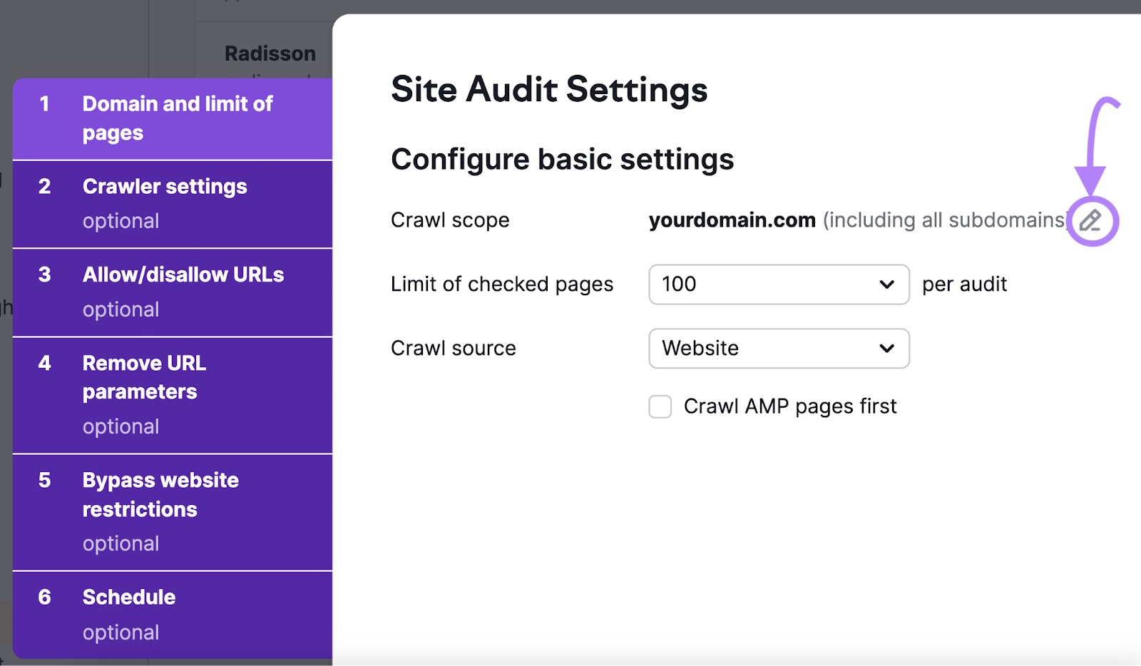Define the scope of your crawl in 现场审核 settings