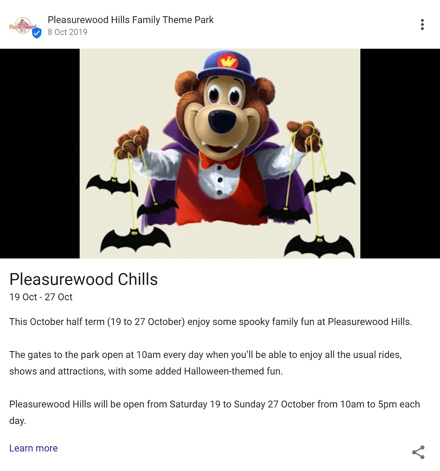 Pleasurewood Hills Family Theme Park's 谷歌业务简介 event post