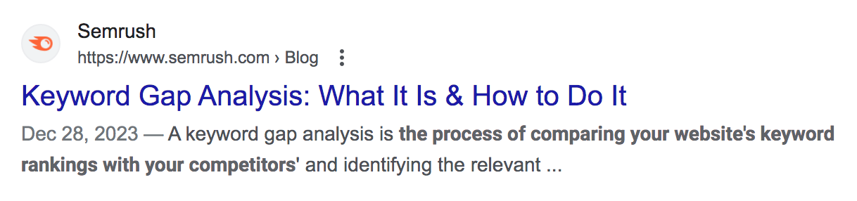 Semrush's blog on 关键词差距分析 on SERP