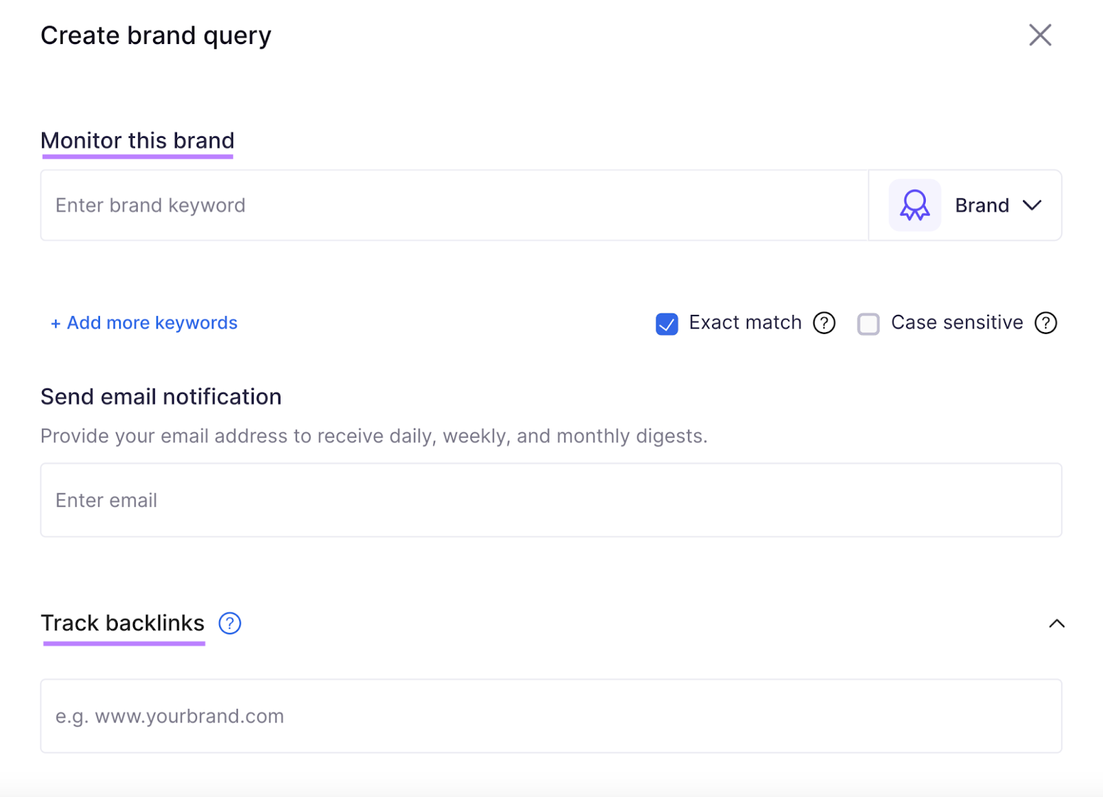 create bran query window in 品牌监控 app