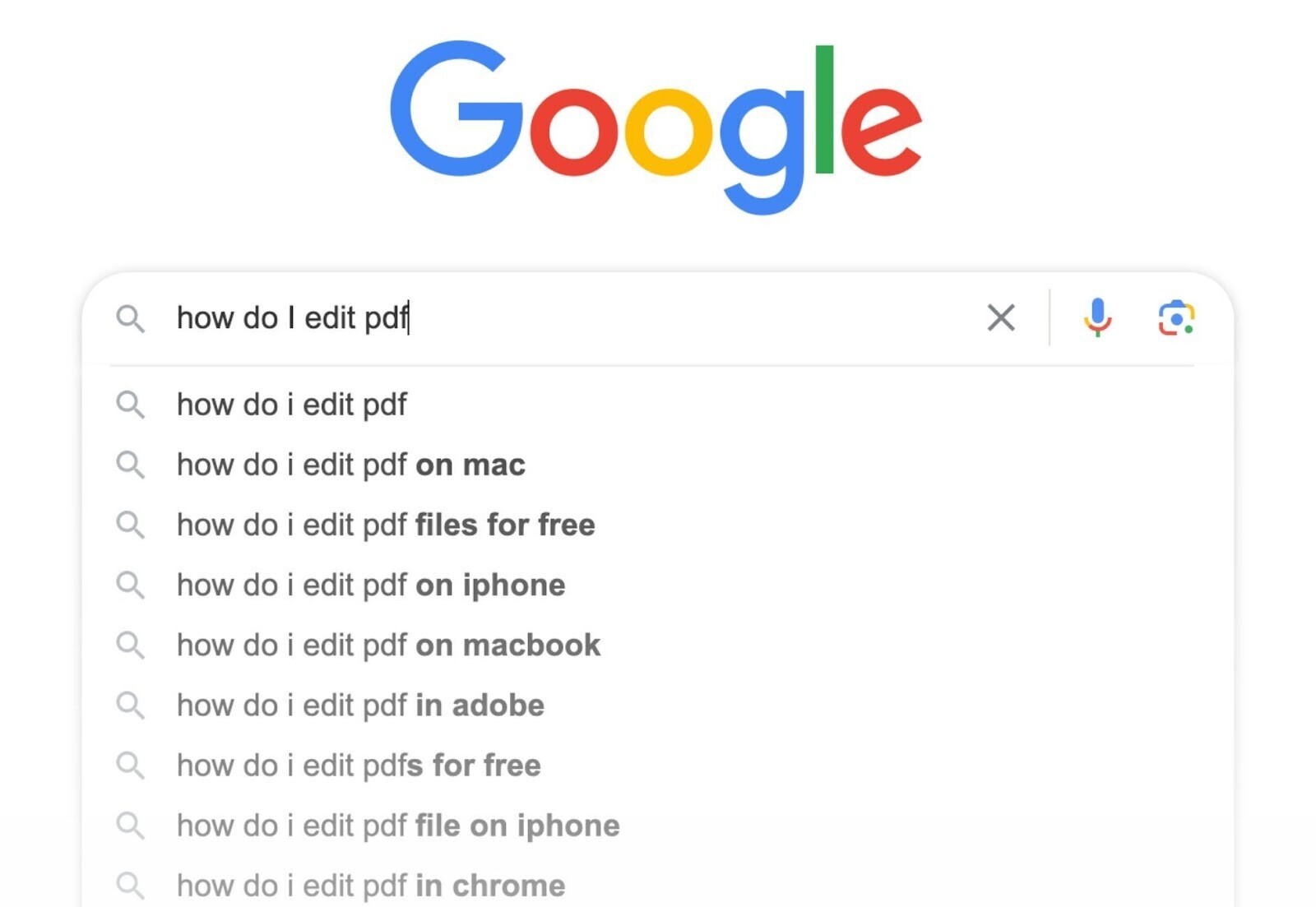 an example of Google autocomplete ideas when searching for