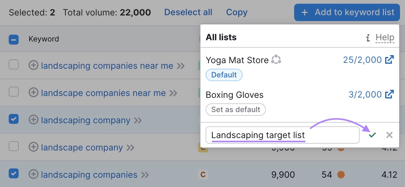 create a new empty 关键词 list option