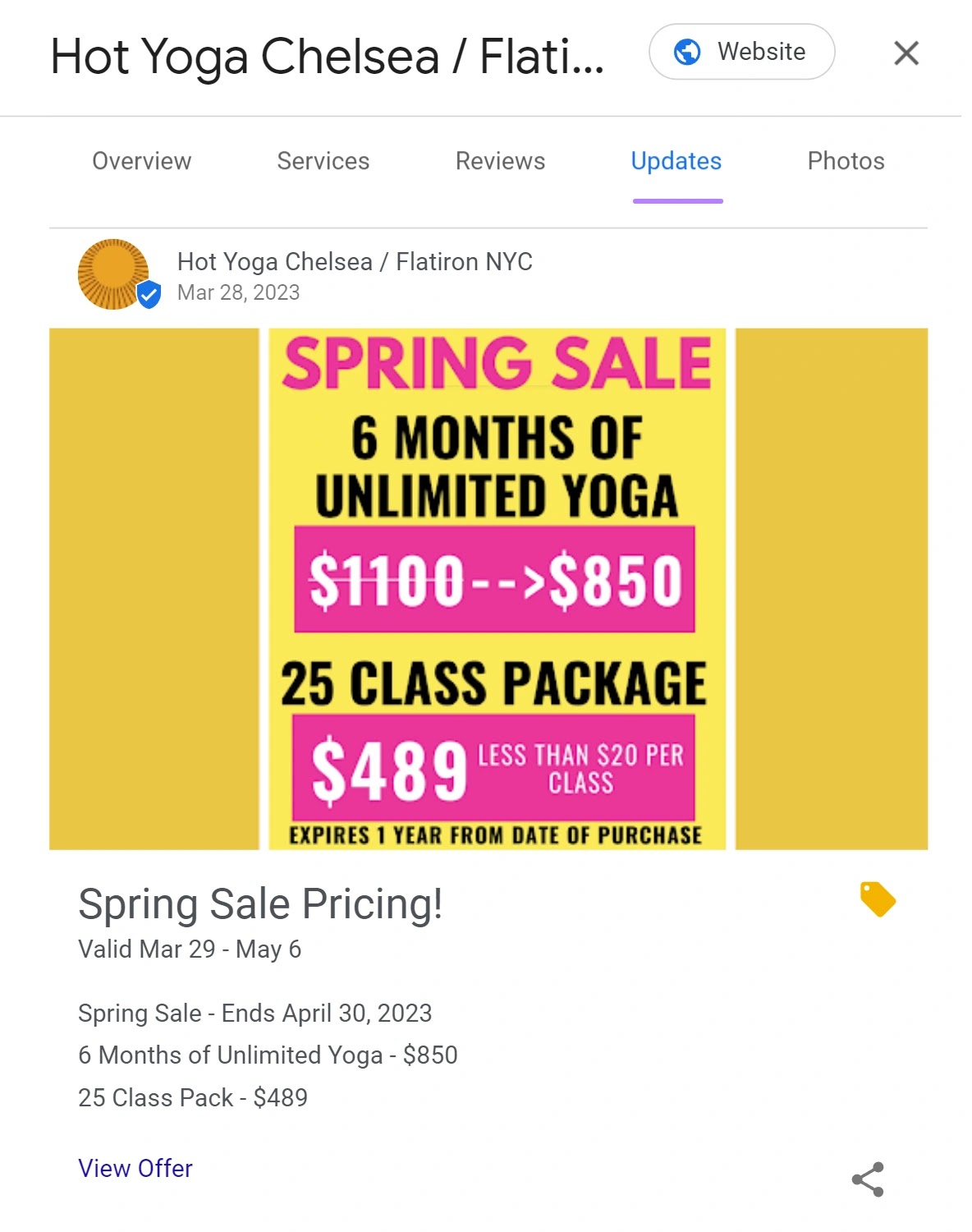 谷歌业务简介 update on a new yoga class pricing package