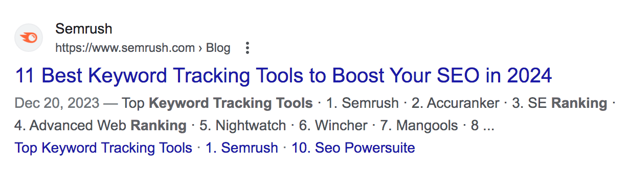 Semrush's blog on 最佳关键字跟踪工具 on SERP