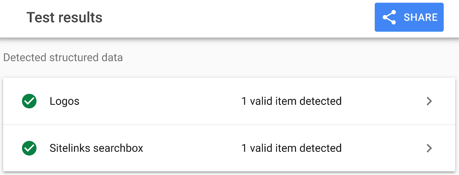 丰富的结果测试 identified that the webpage has properly implemented structured data for Logos and Sitelinks searchbox