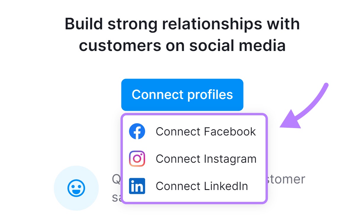Connect Facebook, Instagram, and/or LinkedIn to Semrush社会