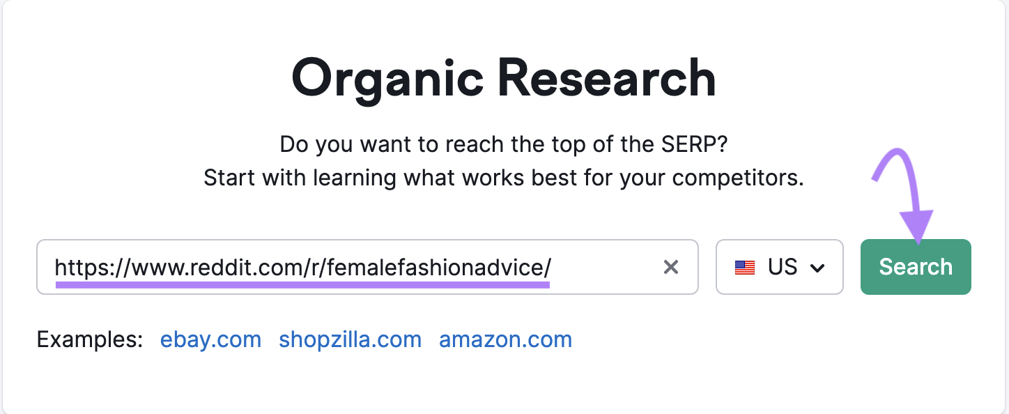 A subreddit's URL entered into 有机研究 search bar