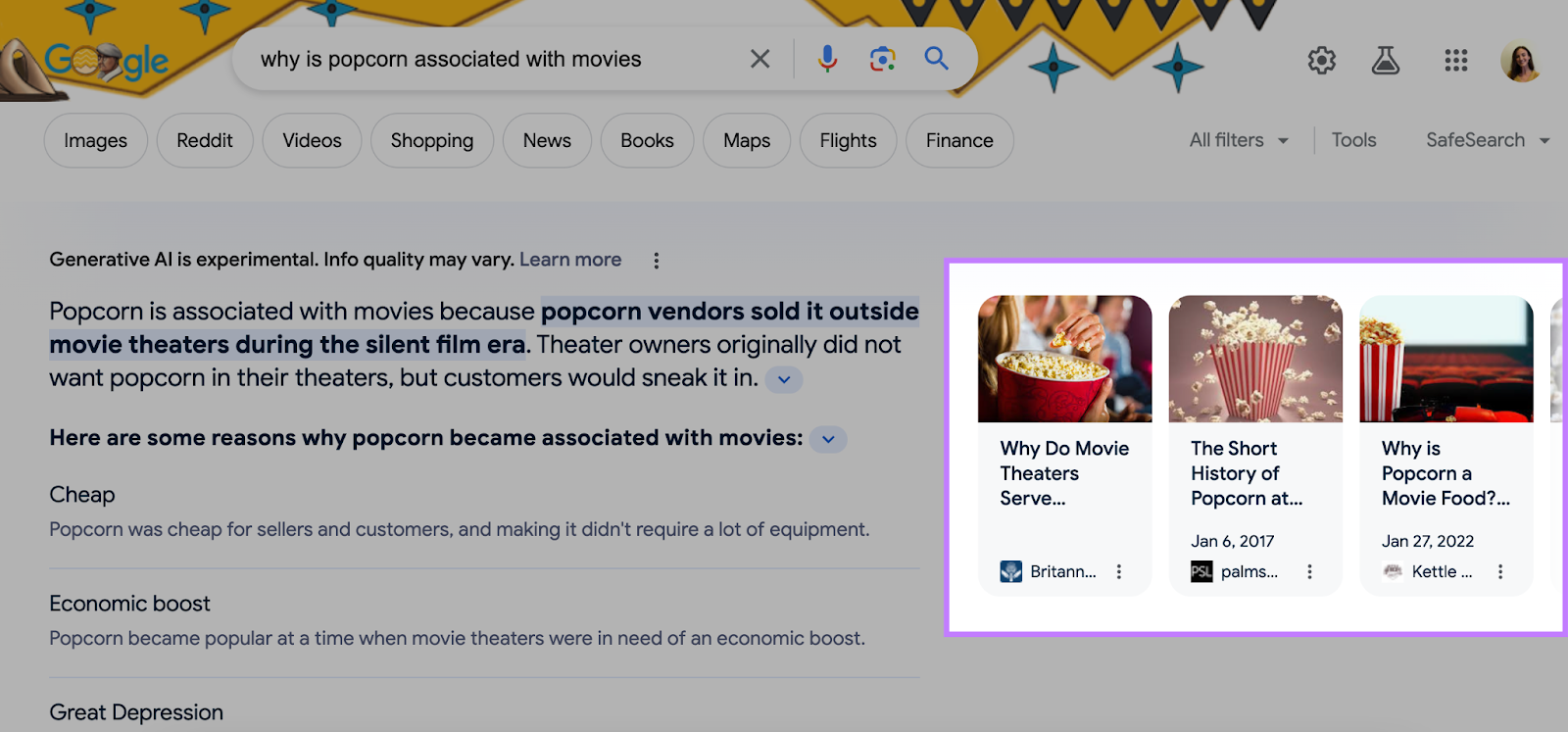 Three links highlighted on the right side of snippet for