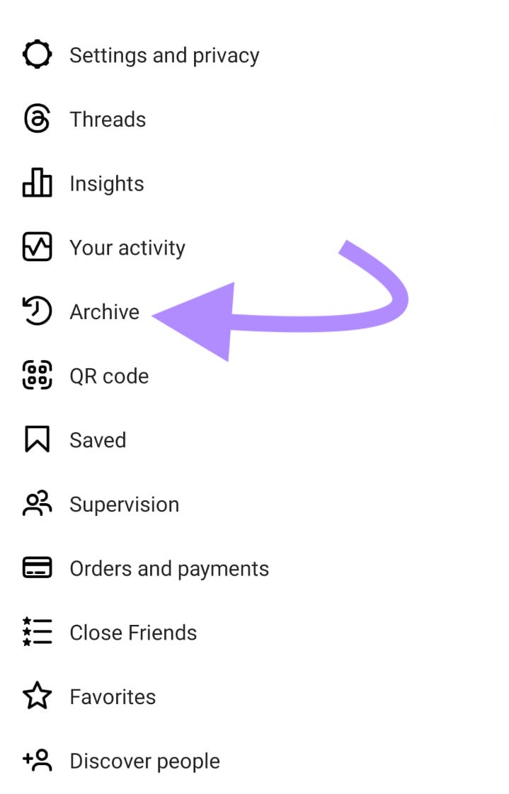 “档案库” highlighted in the Instagram menu
